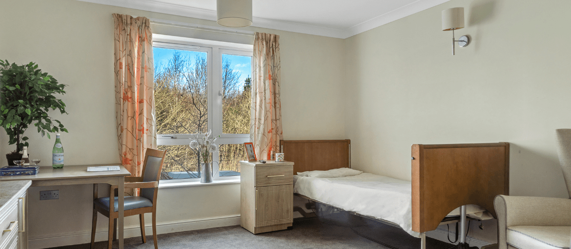 Inviting single bedroom at Hawkinge House Care Home in Folkestone.