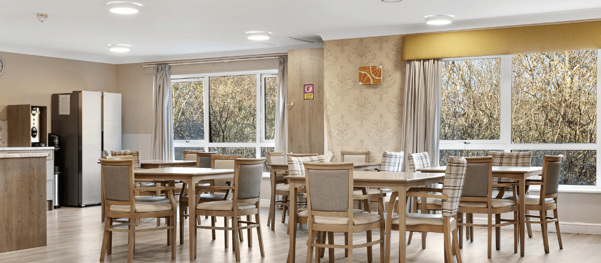 Spacious dining room at Hawkinge House Care Home