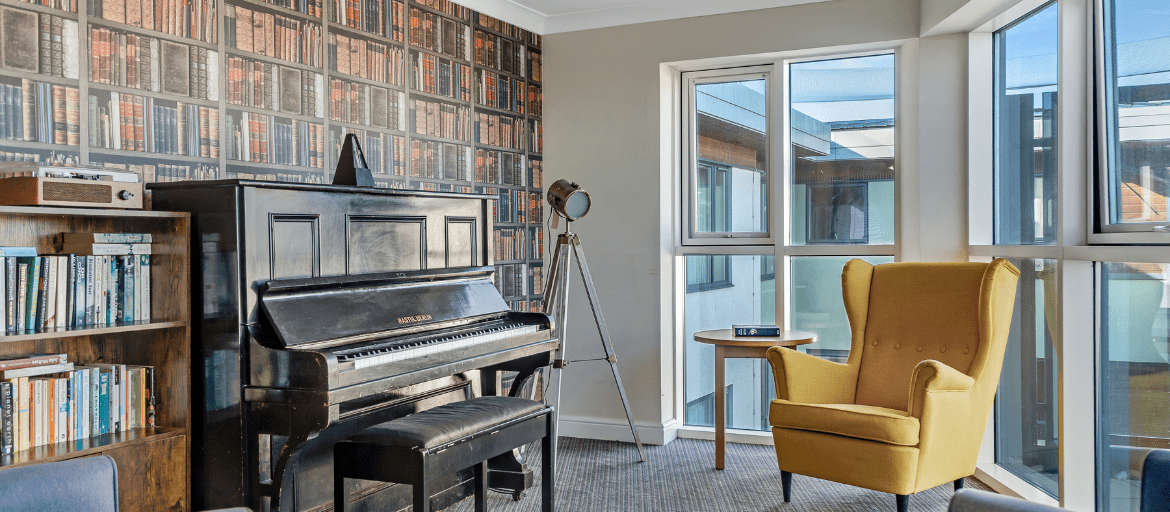 The cozy library at Hawkinge House Care Home