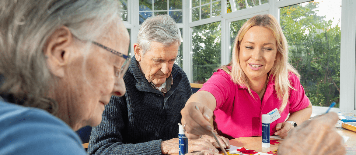 Residents at Hawkinge House Care Home enjoying arts and crafts together