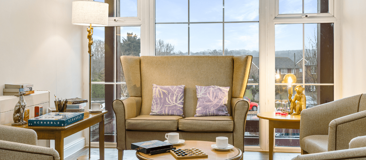 Quiet lounge area at Woodchurch House Care Home in Woodchurch, Ashford